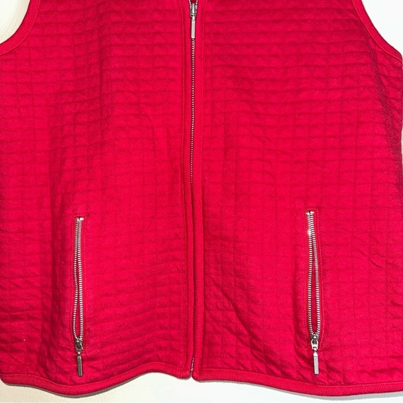 Karen Scott Sport Red Full Zip Vest With Pockets Squared Pattern Medium - Picture 2 of 4